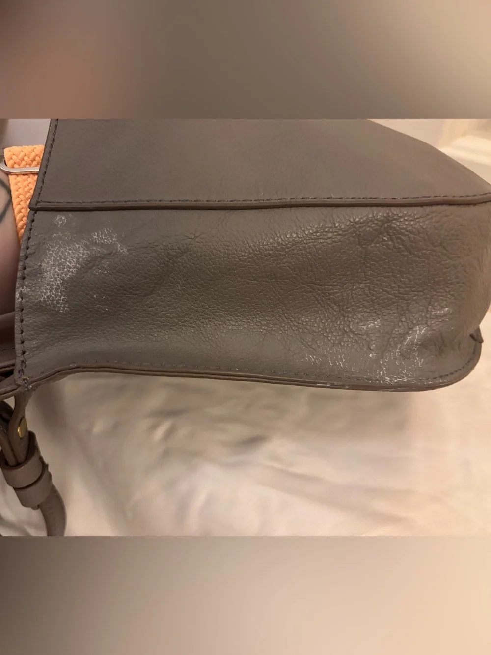 Fossil Gray Leather Crossbody Bag